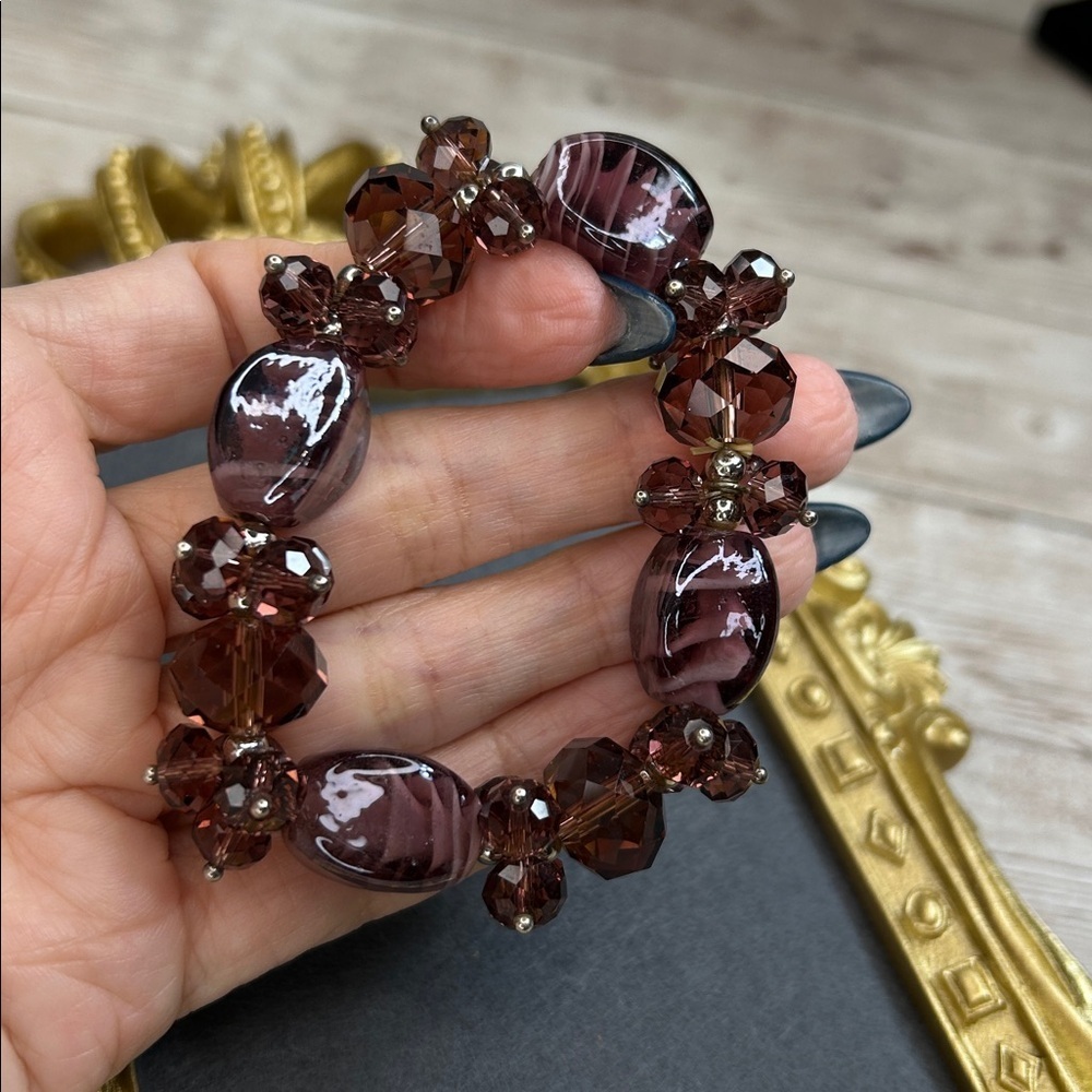 Elegant Purple Crystal and Glass Beaded Stretch Bracelet